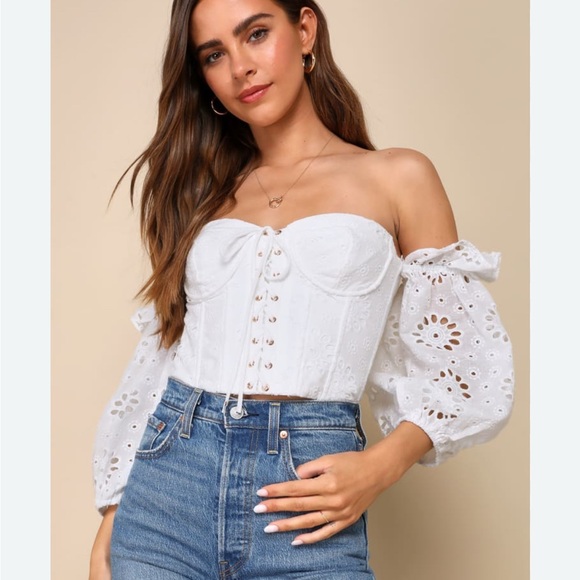 Lulus Tops - Lulu's White Eyelet Off-Shoulder Blouse